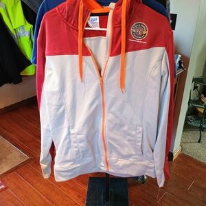 Red and White Zip-Up Hoodie